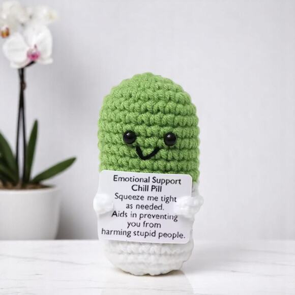 Emotional Support Chill Pill Plush Green Stress Relief Desk Buddy Funny Gift - Picture 3 of 4